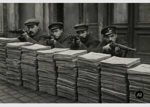 Spartacists behind newspaper barricades