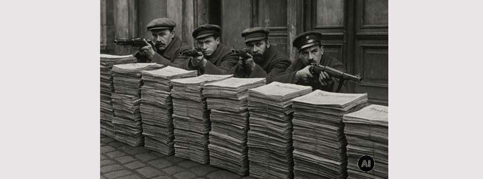 Spartacists behind newspaper barricades