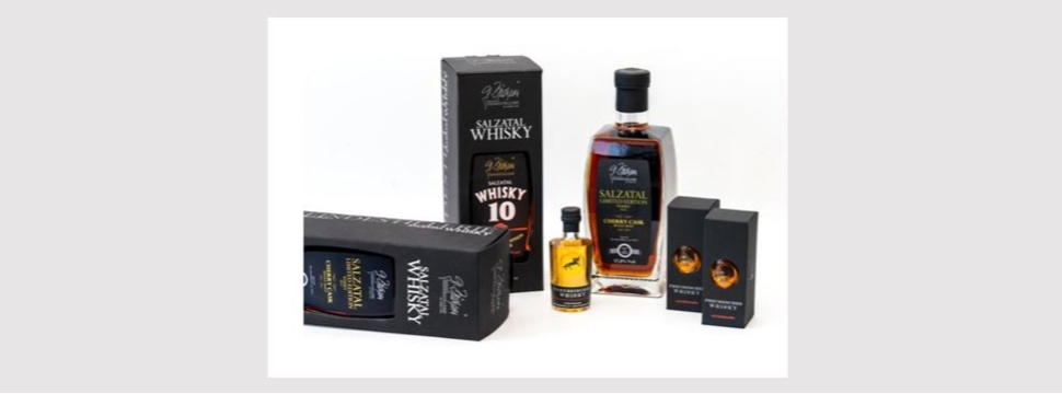 Verpackungslösungen aus schwarzen Premium-Recyclingpapieren reussischen Whisky und Salzatal Whisky
