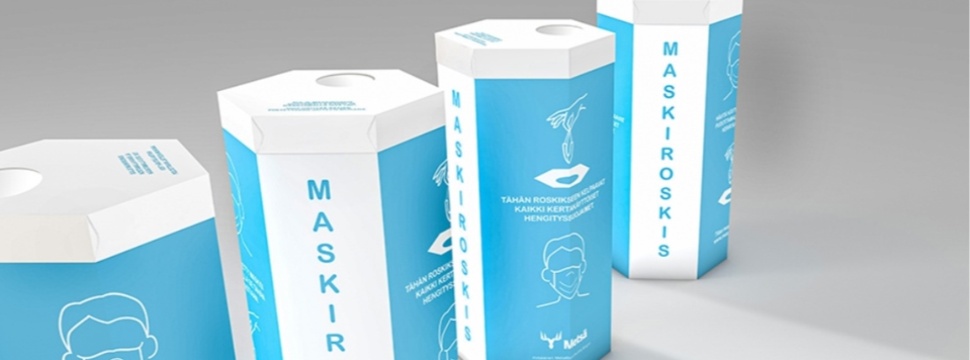 Wellpappe-Abfallbehälter für die Entsorgung von Gesichtsmasken