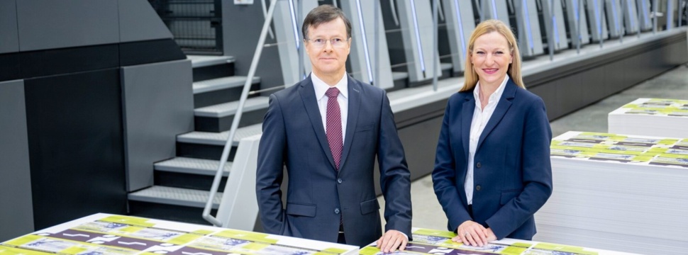 Der Vorstandsvorsitzende von HEIDELBERG, Dr. Ludwin Monz, und Finanzvorständin Tania v. d. Goltz stellten Bilanz und Strategie des Unternehmens vor.