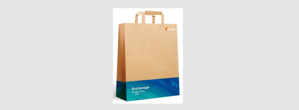 Mondi’s EcoVantage contains fresh and recycled fibres for sustainable and food compliant shopping packaging converted into shopping bags.