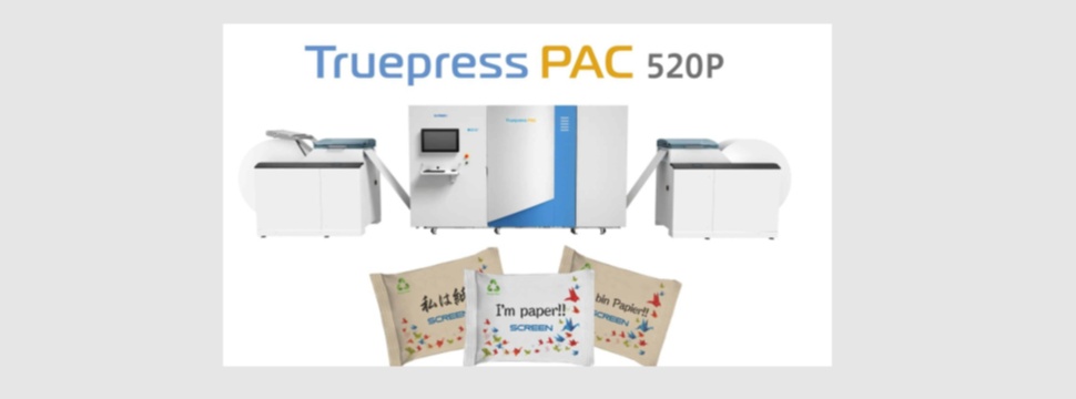 Screen's innovative Truepress PAC 520P inkjet digital printing press for paper packaging