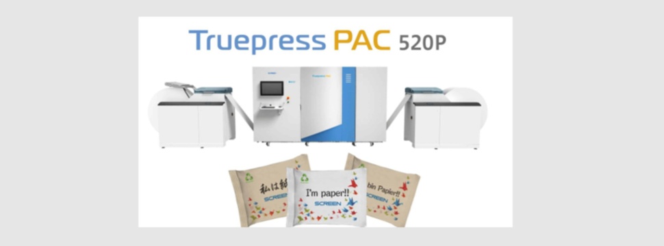 SCREENs Inkjet-Digitaldruckmaschine Truepress PAC 520P für Papierverpackungen