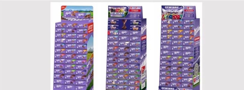 DS Smith - great variety of flavors of Milka chocolate bars in an eye-catching way at the point of sale