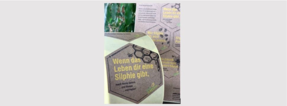 Feels good - and pleases bees, too: Based on the novel HERMAsilphie adhesive material (grade 341), Etiket Schiller has become the first German print shop to produce a label with fibers from the environmentally friendly silphia plant.